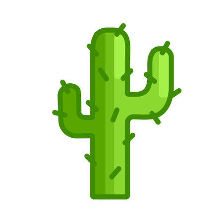 Cactus drawn in a gaming style. Prickly plant. Botany in the desert. Item from the game. isolated object. Green color with outline. Flat style. Vector illustrationのイラスト素材