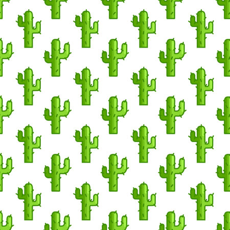 Cactus pattern in Game style. Pixel prickly plant on a white background. Needles. Botanical natural...