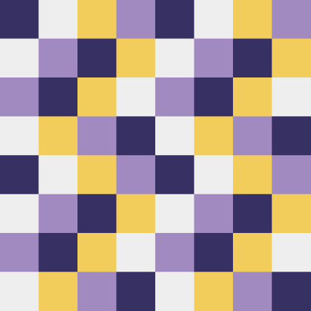 Abstract square pattern with yellow and purple colors. Geometric seamless print. Plaid. Mosaic. Background in Cold shades. In a row and column. Color image. Simple vector illustrationのイラスト素材