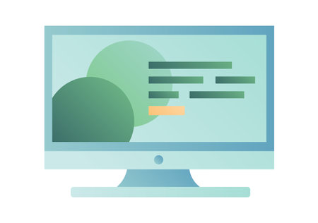 Monitor Website. Promo page of the site on the screen. Slide with content on Desktop. Computer, technology. Monoblock. Gradient Color image. Isolated object. Vector illustrationのイラスト素材