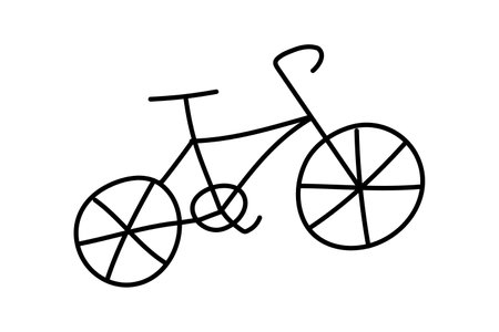 Doodle Bicycle side view. Isolated drawn bike. Outline art sports equipment. Ride by personal transport. Hobbies, leisure. Black and white contour drawing for children. Simple vector illustrationのイラスト素材