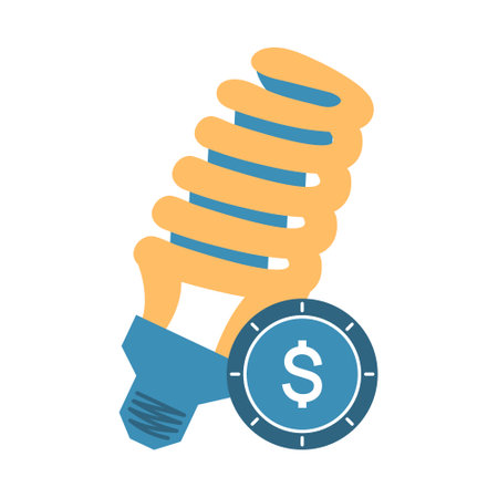 Fluorescent lamp and dollar. Light bulb, American coin, cash. Lightbulb spiral. Payment for electricity, rising prices. Energy saving lighting. Flat style. Color image. Isolated. Vector illustrationのイラスト素材
