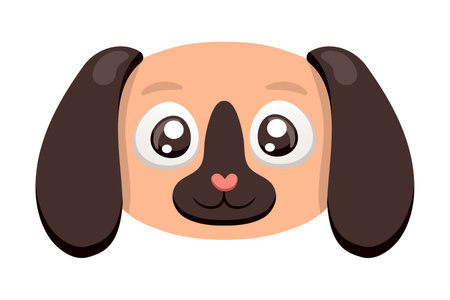 Muzzle of Dog. Childish cute Face character. Cartoon Pet. Isolated on white background Head brown Animal. Dachshund Puppy with big ears, heart-shaped nose. Flat style. Color image. Vector illustrationのイラスト素材