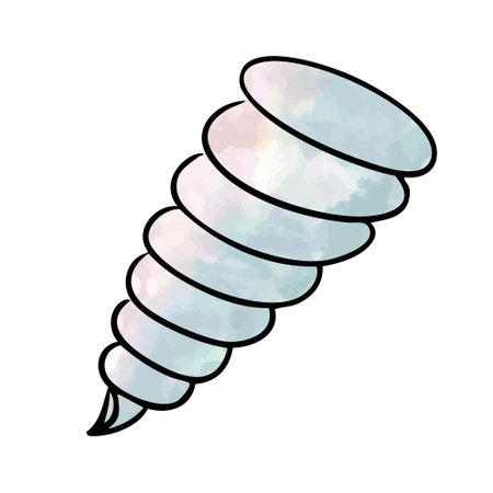 Spiral Seashell in light blue-gray color with Watercolor effect. Conical Shell with swirling Curves and soft shades on white background. Decor for marine or coastal graphics. Vector illustration.のイラスト素材