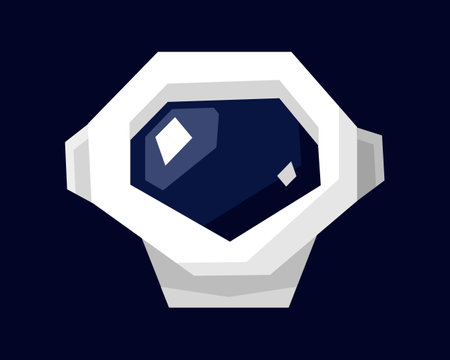 Angular Astronaut Helmet. Pentagonal fantasy Spacesuit. Unusual element of white space suit. Funny cartoon hero Head. Isolated Spaceman avatar on dark background. Flat style. Vector illustrationのイラスト素材