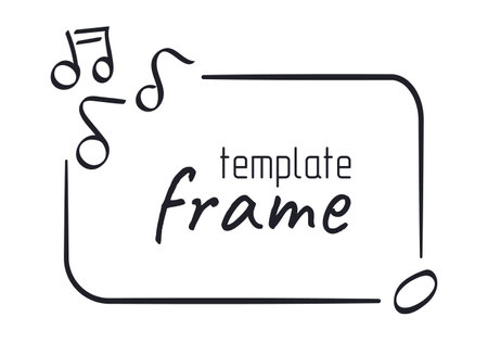 Children Frame template with Musical Notes. Doodle hand drawn decoration with Song, Melody symbol. Cute Border for Baby photo. Contour line written with markers. Bubble. Isolated. Vector illustrationのイラスト素材