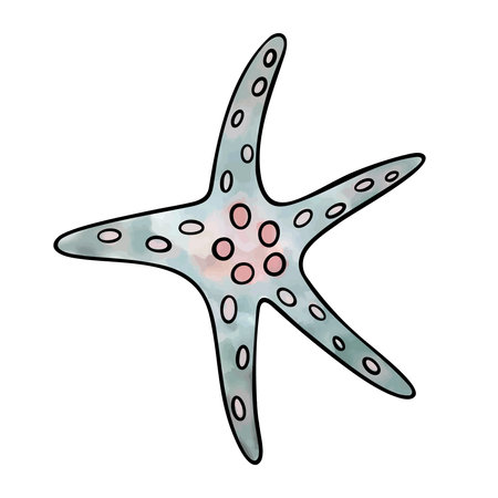 Starfish Pastel colors with Watercolor Texture. Ocean creature. Hand drawn with natural shapes and simple outline for Sea theme or beach style. Dark gray paint sea star. Isolated. Vector illustration.のイラスト素材