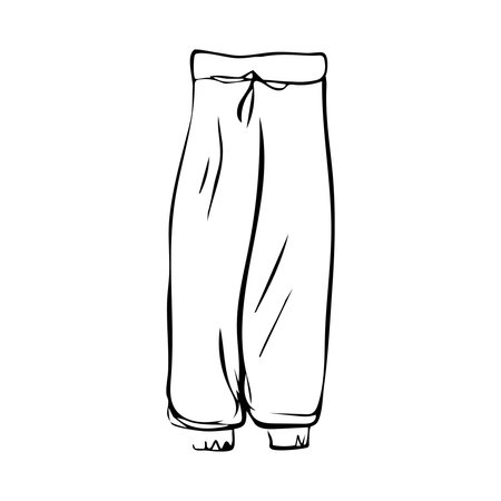 Sketch Doodle of Sweatpants. Simple outline Trousers for dance, sports. Fashionable drawing of straight Pants. Black and white hand-drawn pencil clothing. Isolated. Contour. Vector illustrationのイラスト素材