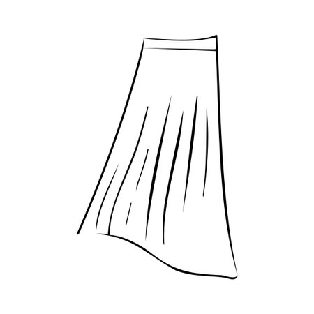 Sketch Doodle of long pleated Skirt. Contour ribbed Pleats. Simple fashionable drawing of woman wardrobe. Black and white pencil-drawn Clothes. Isolated line art. Outline. Vector illustrationのイラスト素材