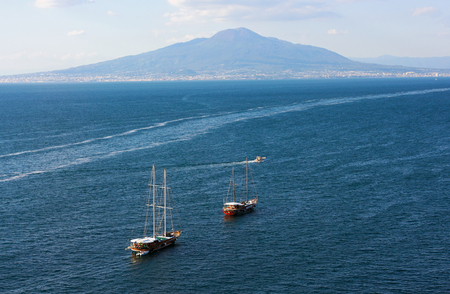 Boats, sea and vesuvius -I - Campania - Italyの写真素材