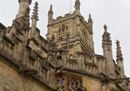 A part of the historical, St John the Baptist parish church in Cirencester is shown here. It is one of the largest parish churches in England and dates back for well over a thousand years.の写真素材