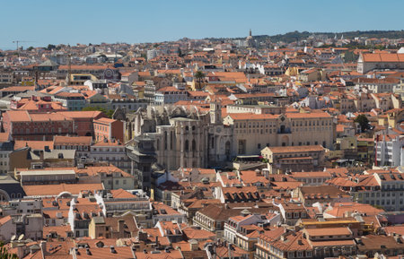 A view on the Carmo church ruins from Sao Jorge Castle in Lisbonの写真素材