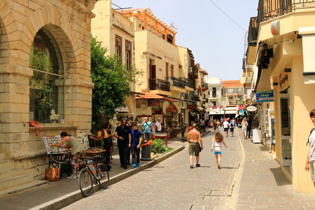 Rethymno, Crete island / Greece - May 28 2019: Charming old town Rethymno in Crete in Greeceのeditorial素材