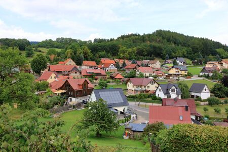 View to the little village of Elmenthal, Thuringiaの写真素材