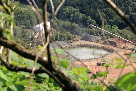 Aerial view of opencast mining quarry, view from above, Nesselgrund, Thuringia