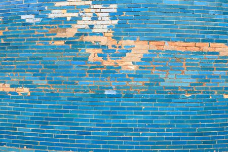 Turquoise Colored Brick Wall in Uzbekistan Background, Texture Patternの写真素材