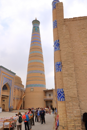 September 22 2019 - Khiva, Uzbekistan: Islam Khoja Minaret (symbol of the city).のeditorial素材
