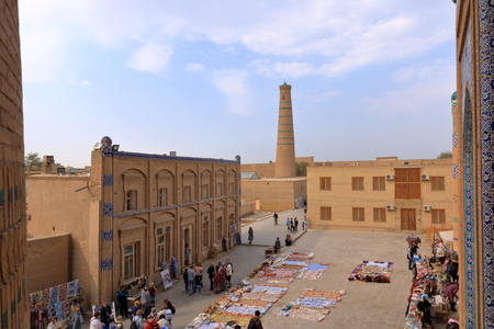 September 22 2019 - Khiva, Uzbekistan: Islam Khoja Minaret (symbol of the city).のeditorial素材