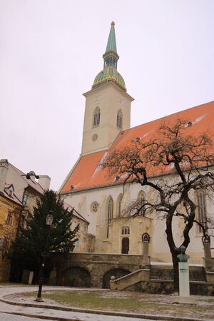 View of the Cathedral of St. Martin in Bratislava in Slovakia in winterの写真素材