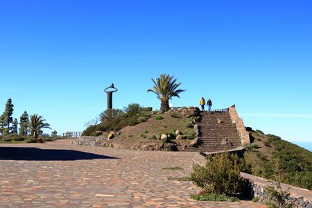 Monument of whistling language at the overlook Mirador de Igualero and the church Iglesia de San Francisco in the highland of La Gomera, Canary Islands in Spainの写真素材