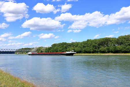Inland shipping transport on rhine river near germersheimのeditorial素材