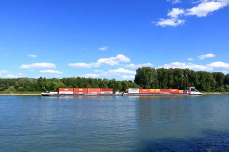 Inland shipping transport on rhine river near germersheimのeditorial素材