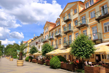 July 14 2020 Frantiskovy Lazne / Franzensbad in Czech Republic: Center with the pedestrian zone in summerのeditorial素材