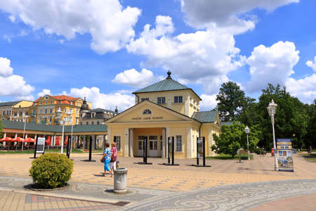 July 14 2020 Frantiskovy Lazne / Franzensbad in Czech Republic: Center with the pedestrian zone in summerのeditorial素材