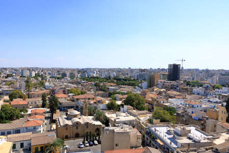 October 03 2020 - NICOSIA / Cyprus: View of Nicosia (Lefkosia), the last divided capital of the world from Shacolas (or "Siakolas") tower, the southern viewのeditorial素材