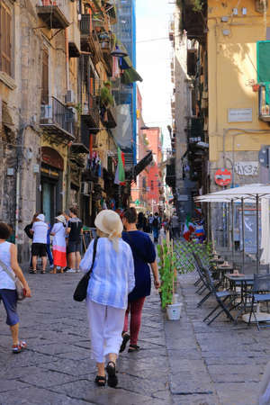 July 11 2021 Napoli in italy in Europe: Street view of an old town in Naples city, Italy Europeのeditorial素材