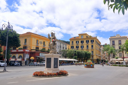 July 15 2021 - Sorrento, Italy: People on a street in Sorrento. Sorrento is a small town in Campania in southern Italy.のeditorial素材