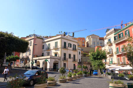 July 17 2021 - Pozzuoli, Italy: View of the typical residential buildings in center of Pozzuoli city in southern Italyのeditorial素材