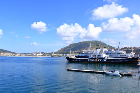 July 17 2021 - Pozzuoli, Italy: The old port of Pozzuoli, Naples in Italyのeditorial素材
