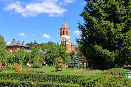 September 4 2021 - Curtea de Arges in Romania: View of the Biserica Episcopalaのeditorial素材