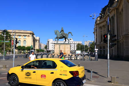 September 4 2021 - Bucharest in Romania: Old Central University Library In Bucharest located on "Calea Victoriei" Avenue near Constitution Squareのeditorial素材
