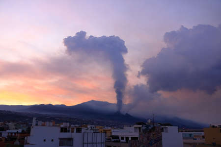 morning view to Cumbre Vieja volcano in La Palma, Canary Islands, Spainの写真素材