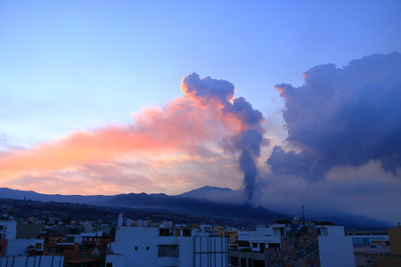 morning view to Cumbre Vieja volcano in La Palma, Canary Islands, Spainの写真素材