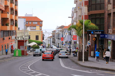 November 24 2021 - Santa Cruz de La Palma, Spain: Traditional colonial architecture of Canary islands on cloudy dayのeditorial素材
