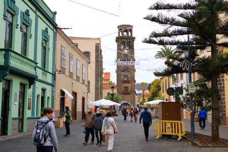 November 25 2021 - La Laguna, Tenerife, Spain: City street on cloudy dayのeditorial素材