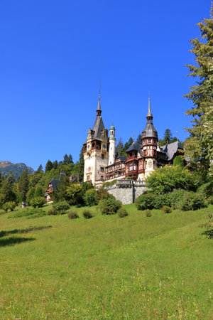 Peles castle Sinaia in autumn season, Transylvania, Romania protected by the Unesco World Heritage Siteのeditorial素材