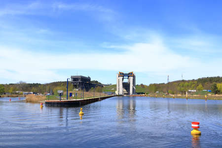 the Old and new Niederfinow ship lift, Oder Havel Canal, Brandenburg, Germany