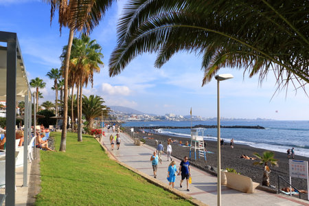 November 20 2021 - Costa Adeje, Tenerife, Spain: Tourist resorts at altlantic seaのeditorial素材