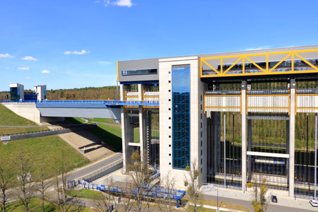 the New Niederfinow ship lift, Oder Havel Canal, Brandenburg, Germanyのeditorial素材