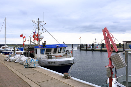 October 17 2021 - Altwarp, Mecklenburg-Western Pomerania, Germany: Boats in the port of the Stettiner Haffのeditorial素材