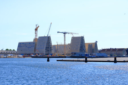 May 23 2022 - Copenhagen, Denmark: Holmen water bound neighbourhood in Copenhagen. a Royal Naval Base and Dockyardsのeditorial素材