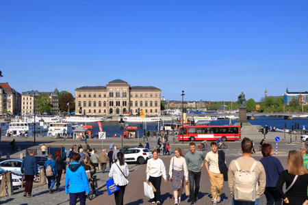 May 24 2022 - Stockholm in Sweden: Front view of The National Museum, opened in 1872 next to the Grand Hotel and opposite Gamla Stanのeditorial素材