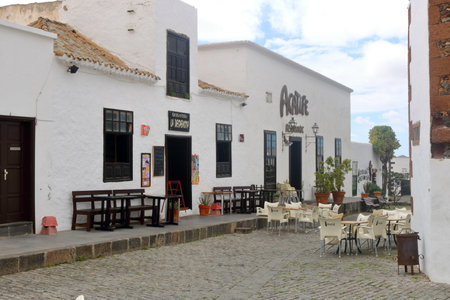 March 03 2018 - Teguise, Lanzarote, Spain: Typical street and architecture of Teguise on the Canary Islandsのeditorial素材