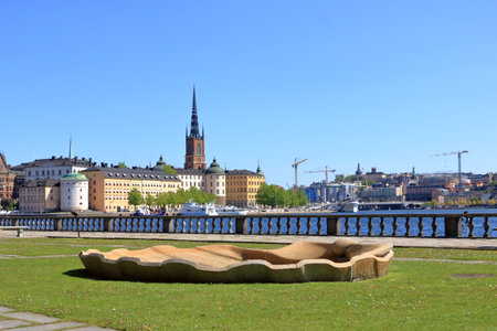 May 24 2022 - Stockholm in Sweden: The island Riddarholmen with court houses and the church Riddarholmskyrkanのeditorial素材