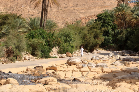 March 21 2022 - Wadi Bani Khalid, Oman: People enjoy spectacular natureのeditorial素材