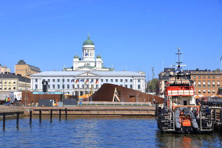 May 25 2022 - Helsinki in Finland: Helsinki cityscape with waterfront and portのeditorial素材